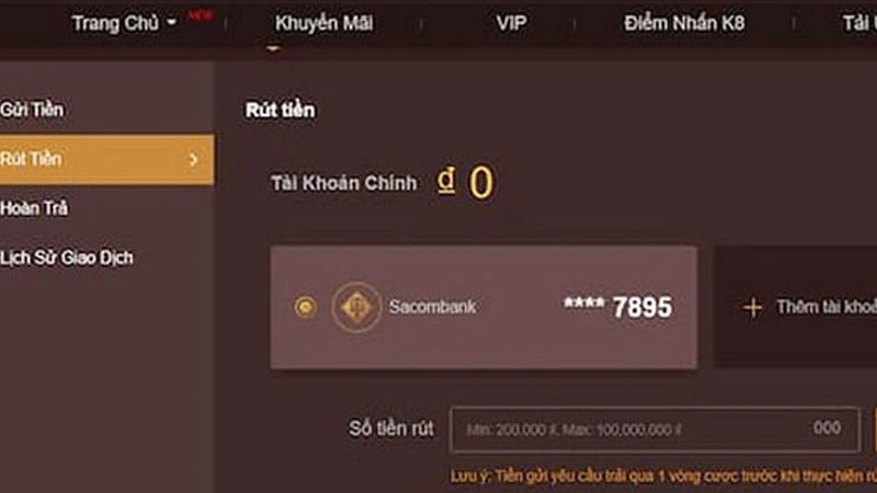 Cách thực hiện quy trình rút tiền tại K8BET